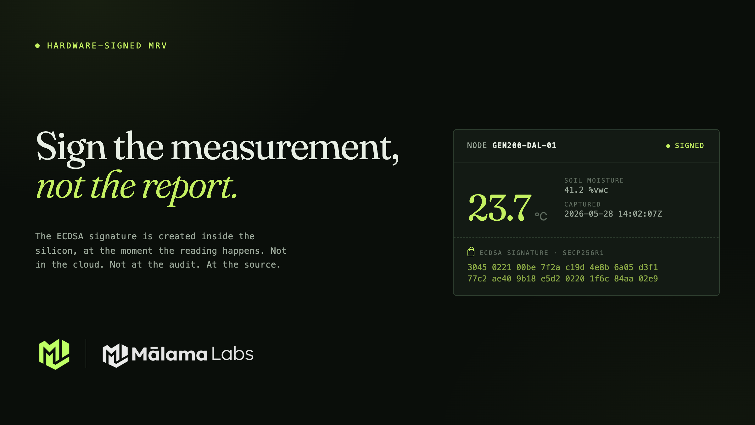 Hardware-signed MRV: sign the measurement, not the report